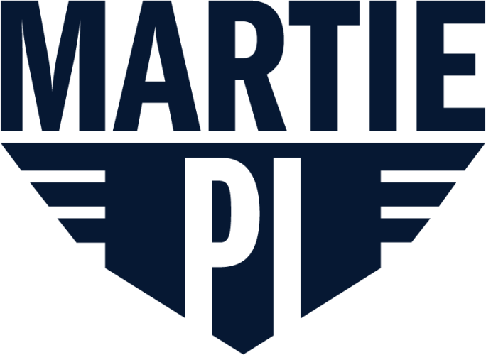 Navy Logo for Martie PI, Licensed Private Investigator